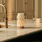 Vento Light Brown Wooden Rechargeable Table Lamp | 3D-Printed Porcelain, Dimmable & 3 Light Colors