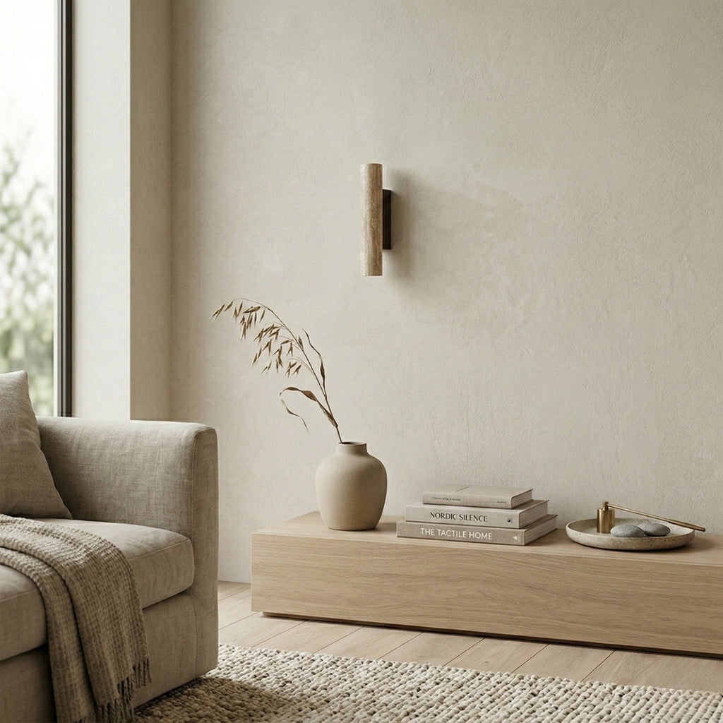 vertical minimalist travertine wall lamp