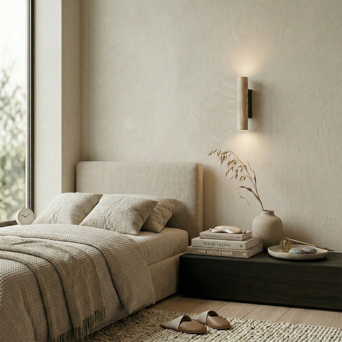 vertical minimalist travertine wall lamp