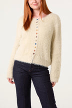 Women's Beige Cardigan with Multicolour Button Detail