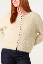 Women's Beige Cardigan with Multicolour Button Detail