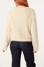 Women's Beige Cardigan with Multicolour Button Detail