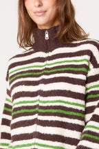 Women's 1/4 Zip Striped Knit Jumper in Chocolate Brown