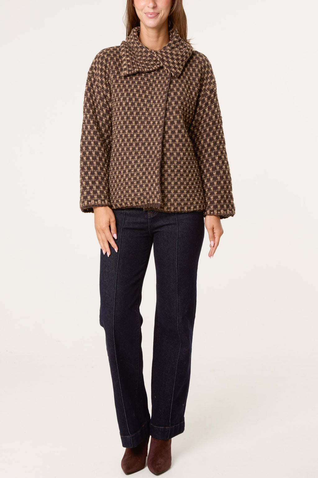 Women's Structured Knit Cardigan Coat - Chocolate Brown