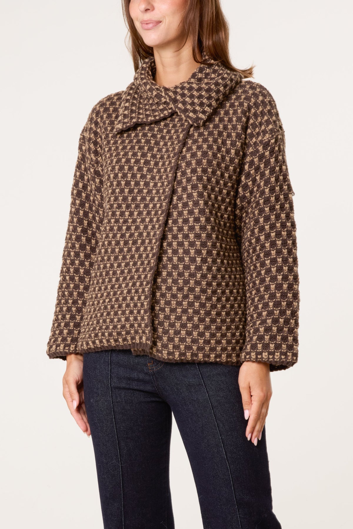 Women's Structured Knit Cardigan Coat - Chocolate Brown