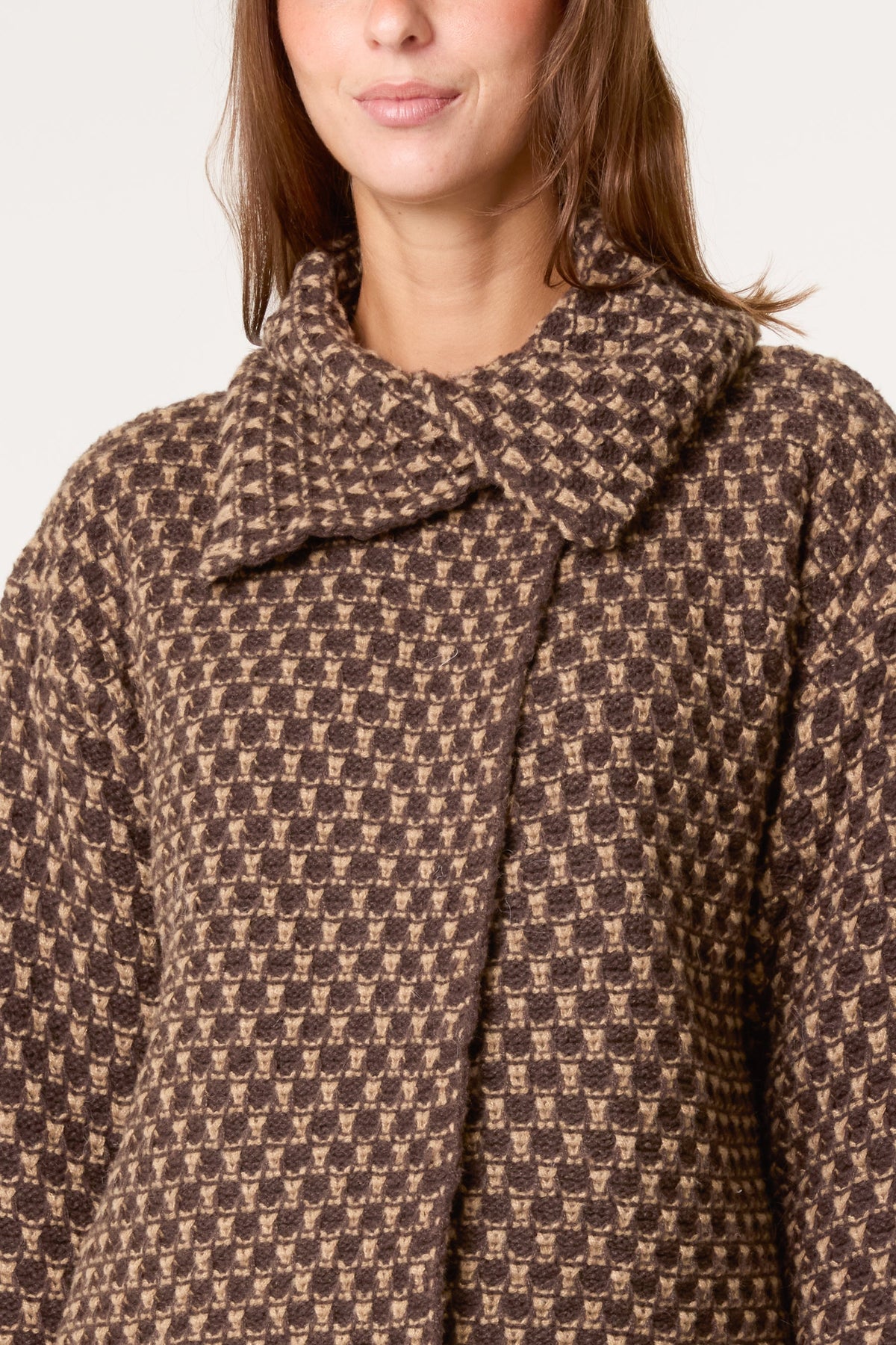 Women's Structured Knit Cardigan Coat - Chocolate Brown