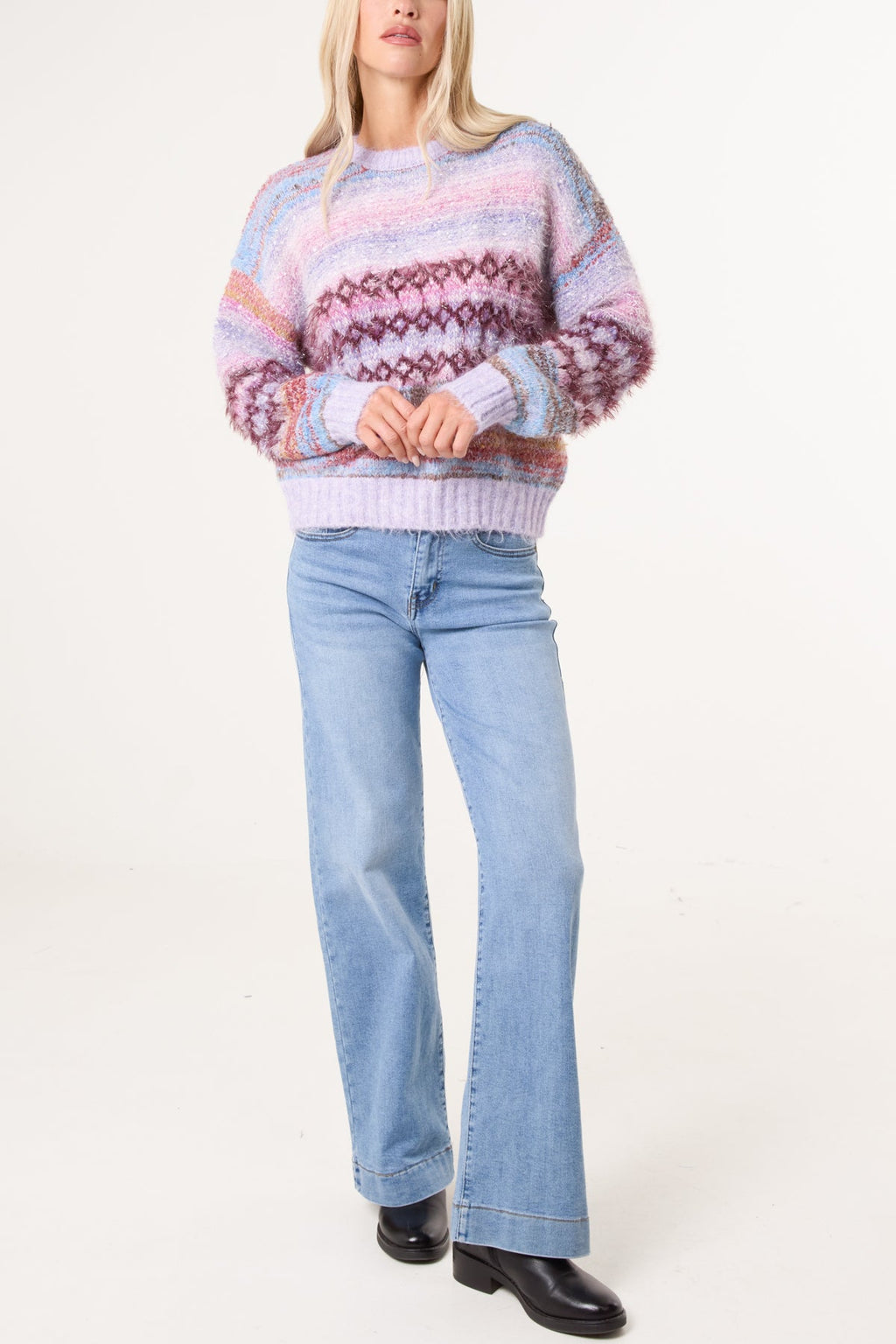 Women's Flecked Stripe Knit Jumper - Textured Pullover