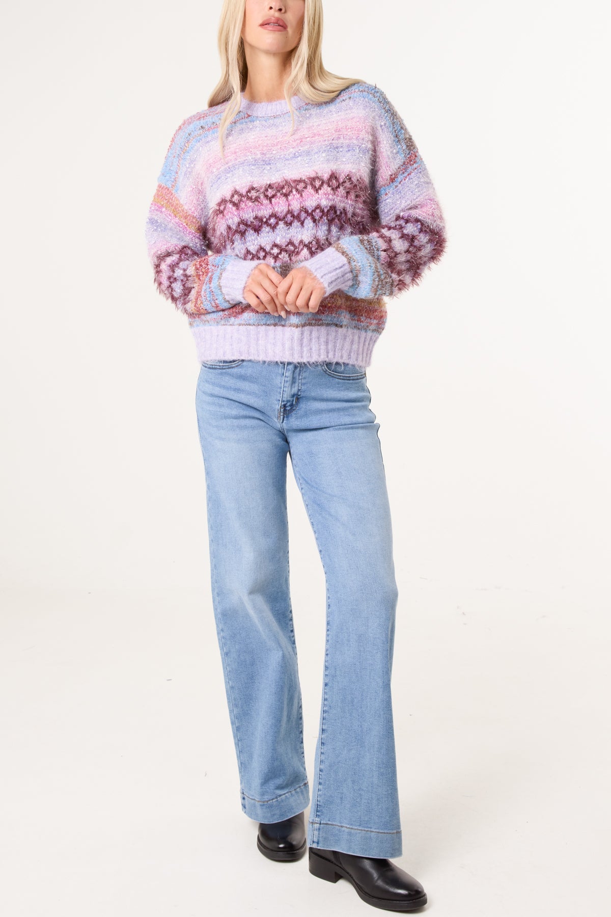 Women's Flecked Stripe Knit Jumper - Textured Pullover
