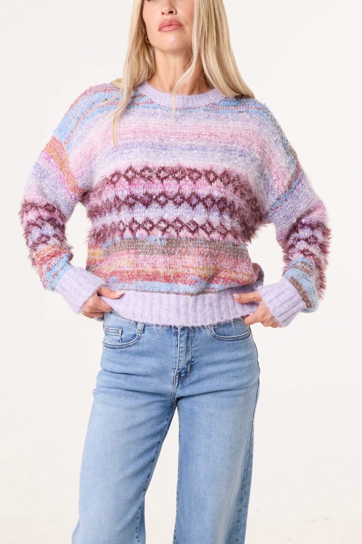 Women's Flecked Stripe Knit Jumper - Textured Pullover