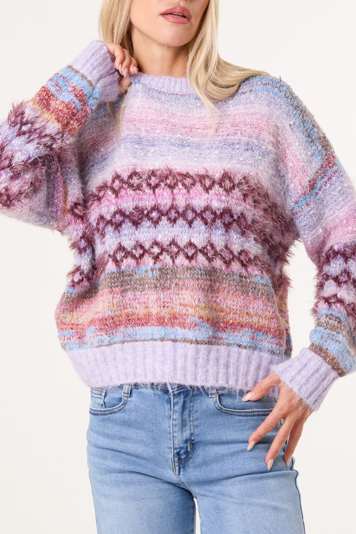 Women's Flecked Stripe Knit Jumper - Textured Pullover