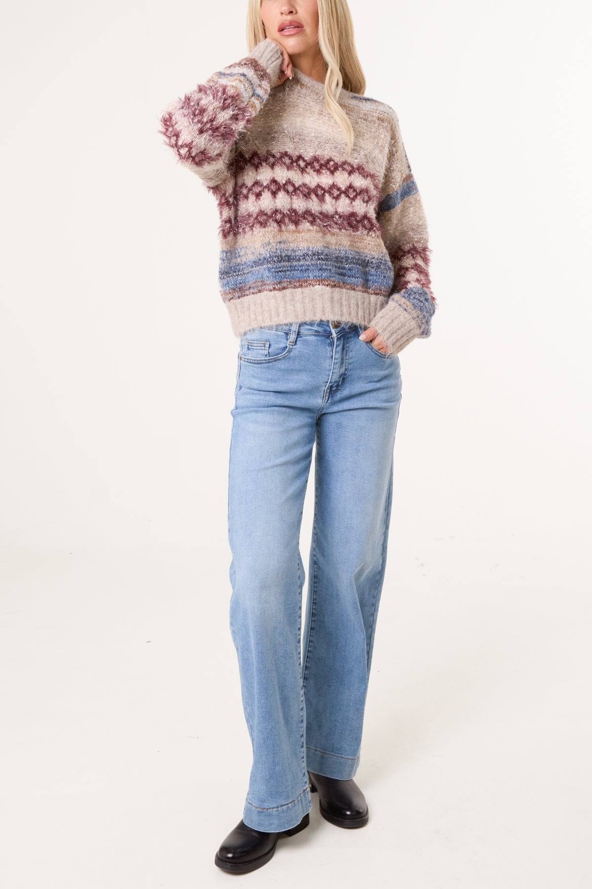 Women's Flecked Stripe Knit Jumper - Textured Pullover
