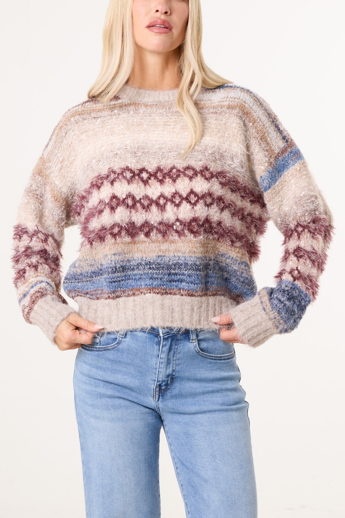 Women's Flecked Stripe Knit Jumper - Textured Pullover