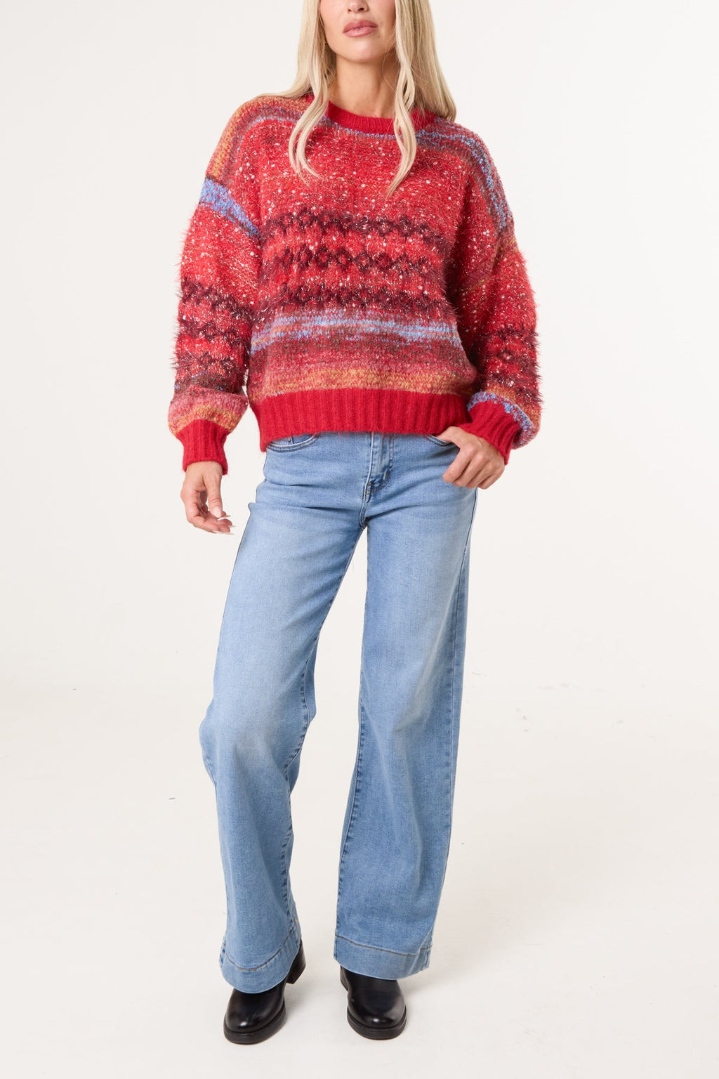 Women's Flecked Stripe Knit Jumper - Textured Pullover