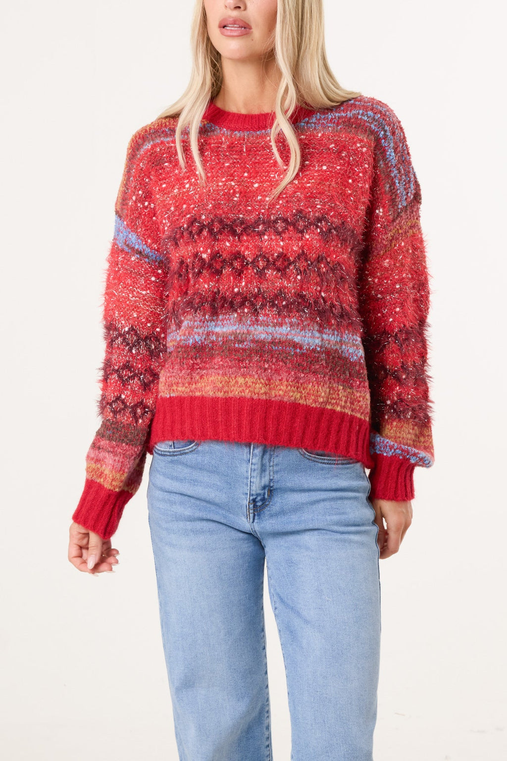 Women's Flecked Stripe Knit Jumper - Textured Pullover