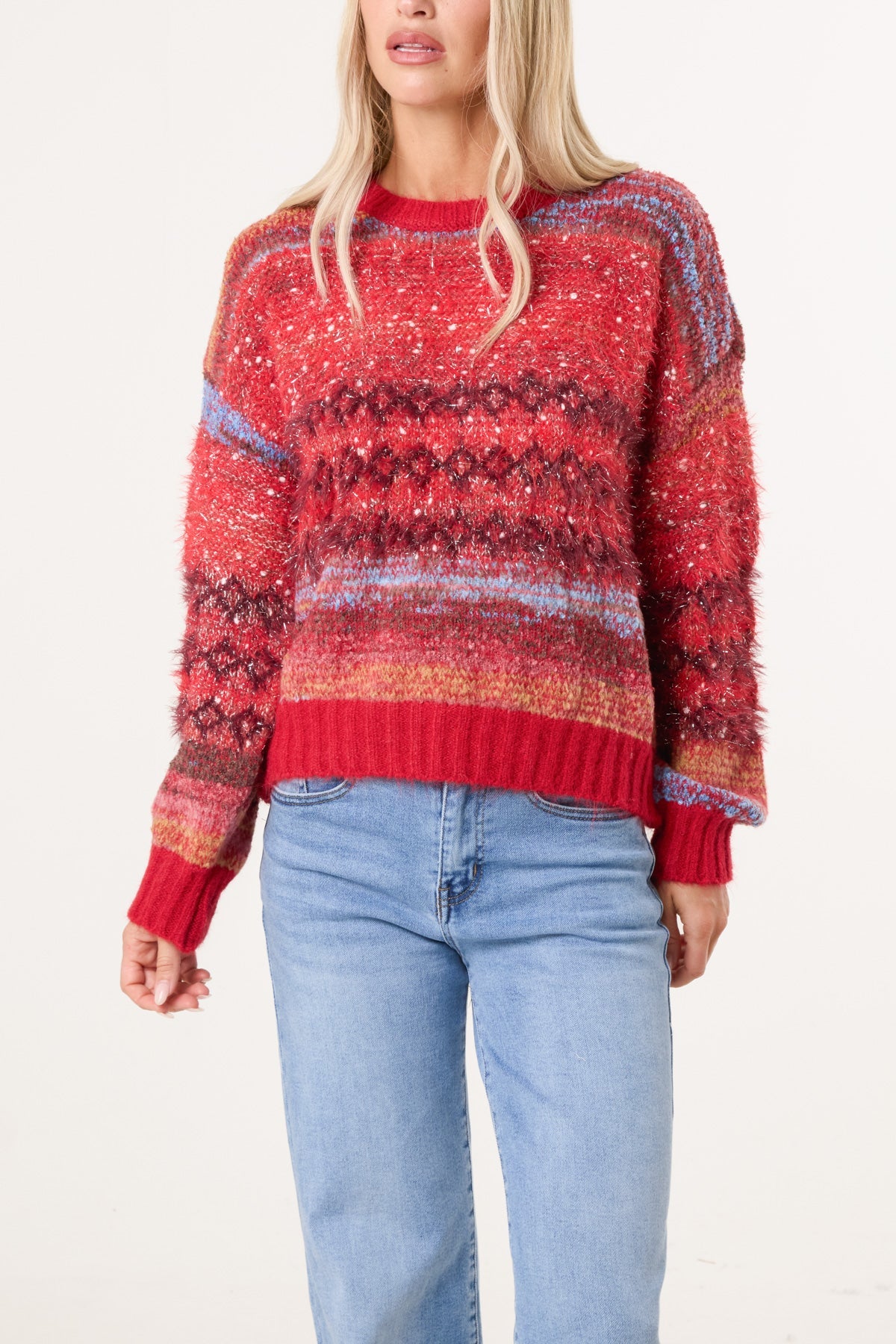 Women's Flecked Stripe Knit Jumper - Textured Pullover