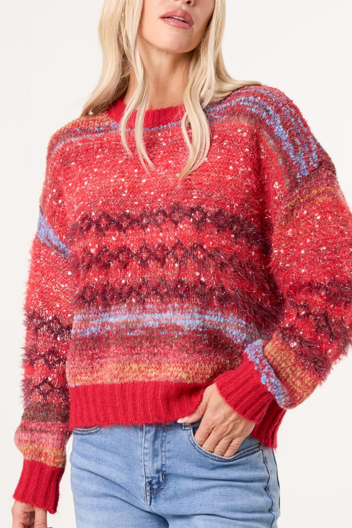Women's Flecked Stripe Knit Jumper - Textured Pullover