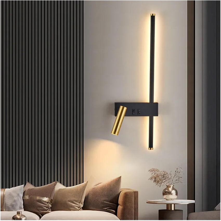Wall Lights for Living Room with Vertical LED Bar and Adjustable Spotlight