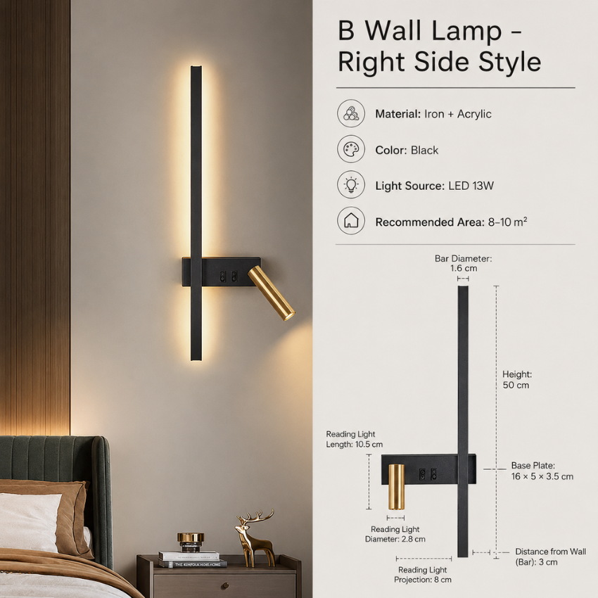 Wall Lights for Living Room with Vertical LED Bar and Adjustable Spotlight
