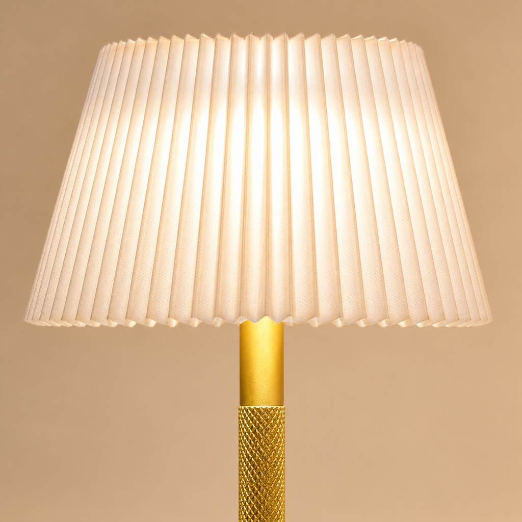 Liberty Rechargeable Cordless Table Lamp - Brass - Ivory Pleated Shade [D]
