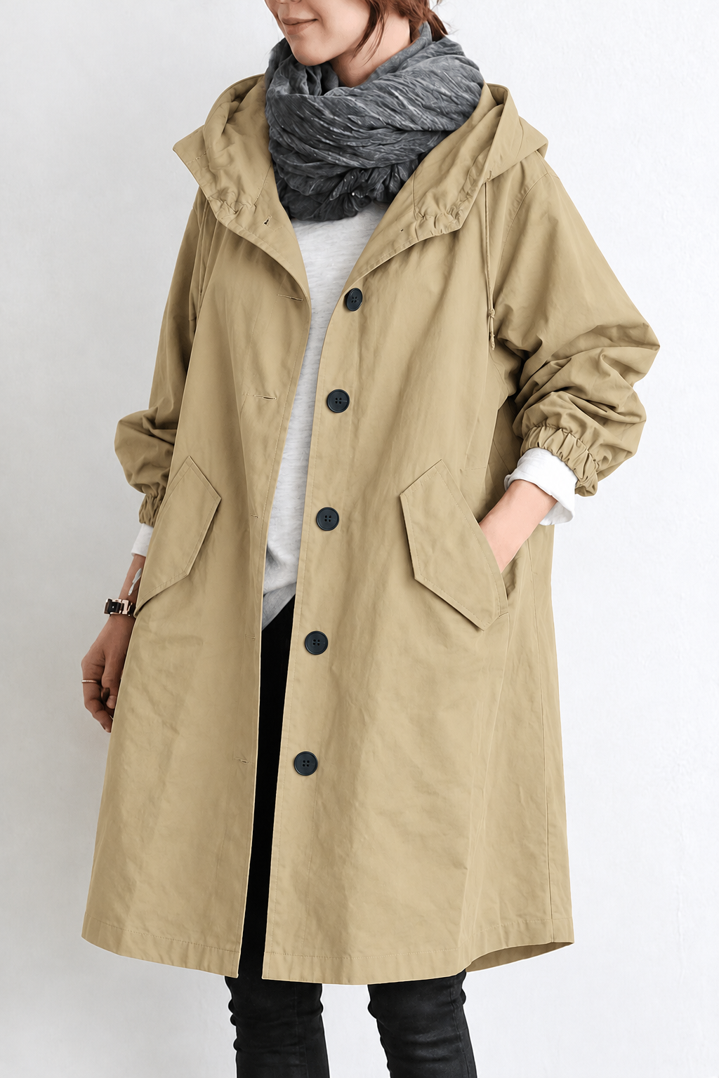 Women's Waterproof Trench Coat with Hood – Spring & Autumn Jacket