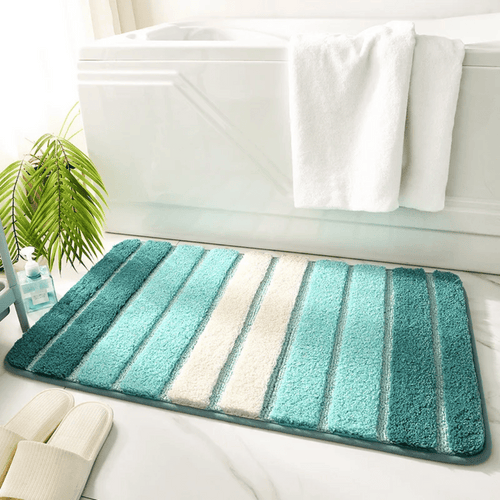 Bath Mat Non Slip Fluffy Striped Rug - Washable Bathroom Rug