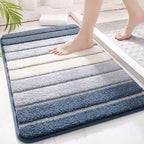 Bath Mat Non Slip Fluffy Striped Rug - Washable Bathroom Rug