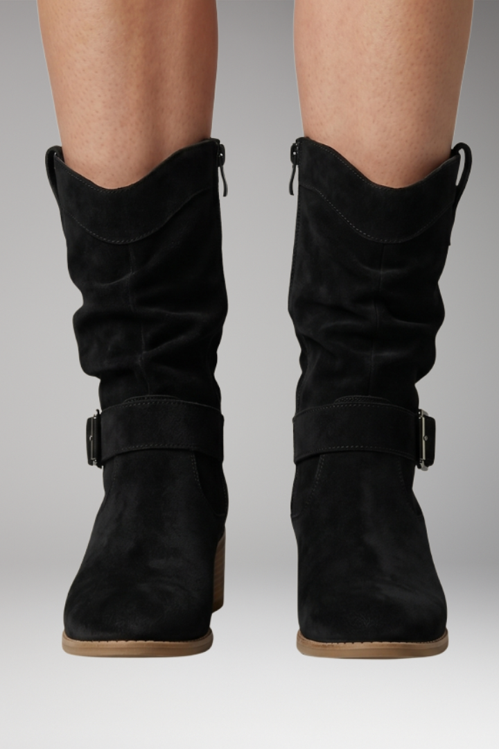 Women's Suede Ankle Boots with Orthopedic Insole and Side Zip Closure