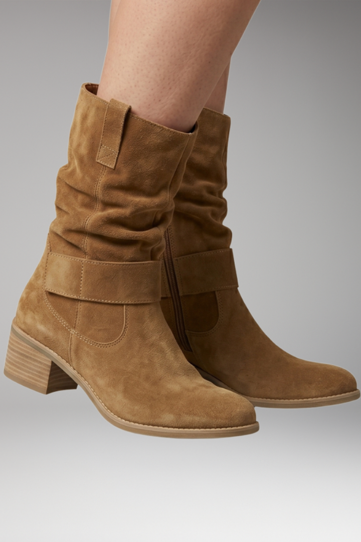 Women's Suede Ankle Boots with Orthopedic Insole and Side Zip Closure