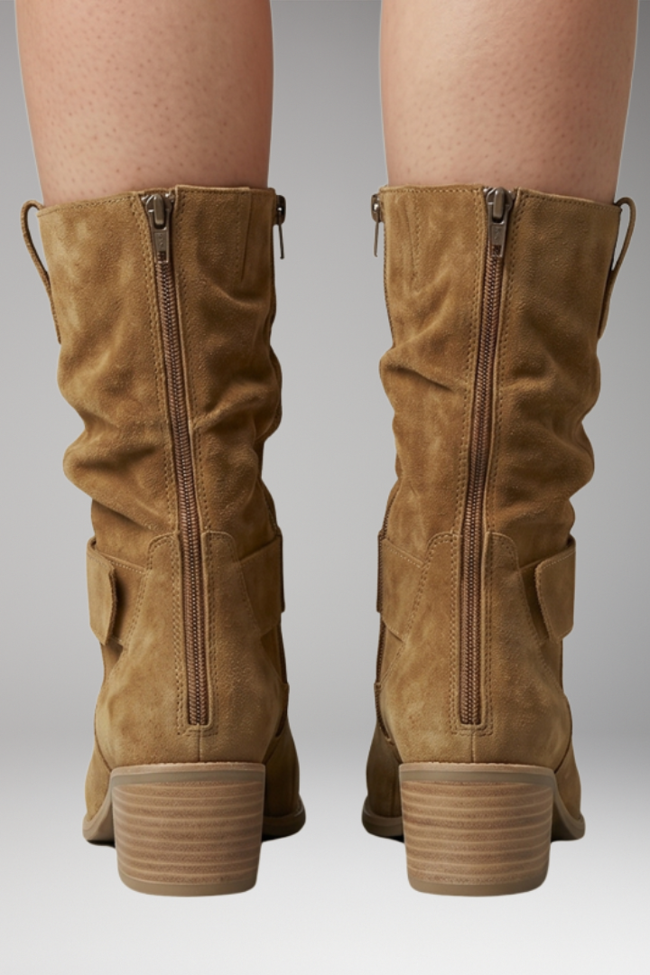 Women's Suede Ankle Boots with Orthopedic Insole and Side Zip Closure