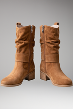 Women's Suede Ankle Boots with Orthopedic Insole and Side Zip Closure