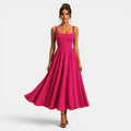 Women's Square Neck Midi Cocktail Dress with Flared Skirt