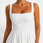 Women's Square Neck Midi Cocktail Dress with Flared Skirt