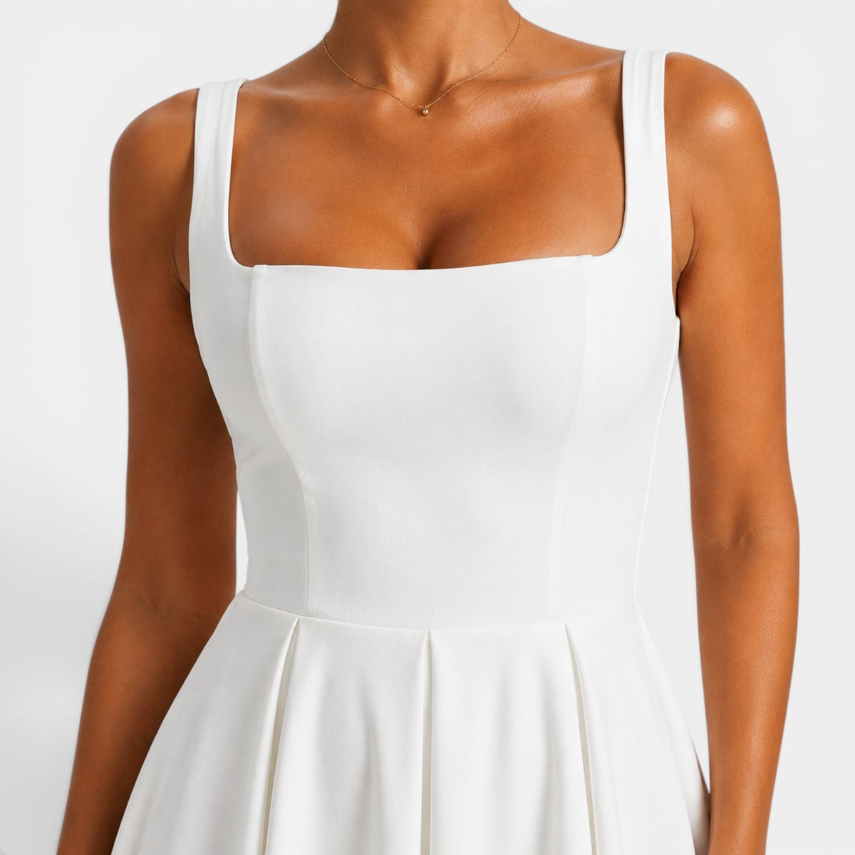 Women's Square Neck Midi Cocktail Dress with Flared Skirt