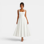 Women's Square Neck Midi Cocktail Dress with Flared Skirt