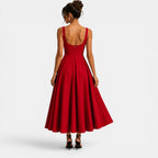Women's Square Neck Midi Cocktail Dress with Flared Skirt