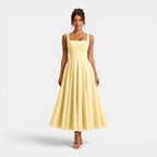 Women's Square Neck Midi Cocktail Dress with Flared Skirt