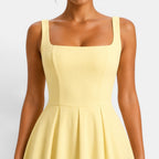 Women's Square Neck Midi Cocktail Dress with Flared Skirt