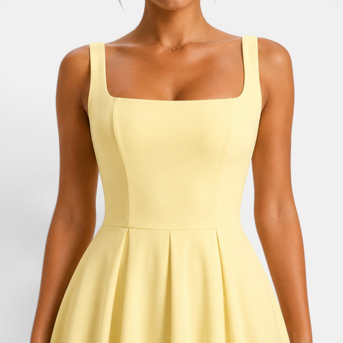 Women's Square Neck Midi Cocktail Dress with Flared Skirt