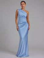 Women's Maxi Dress - One-Shoulder Satin-Feel Evening Dress