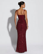 Women's Sleeveless Sequin Maxi Dress - Black Tie Evening Gown