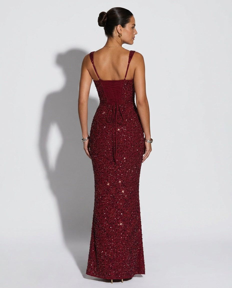Women's Sleeveless Sequin Maxi Dress - Black Tie Evening Gown