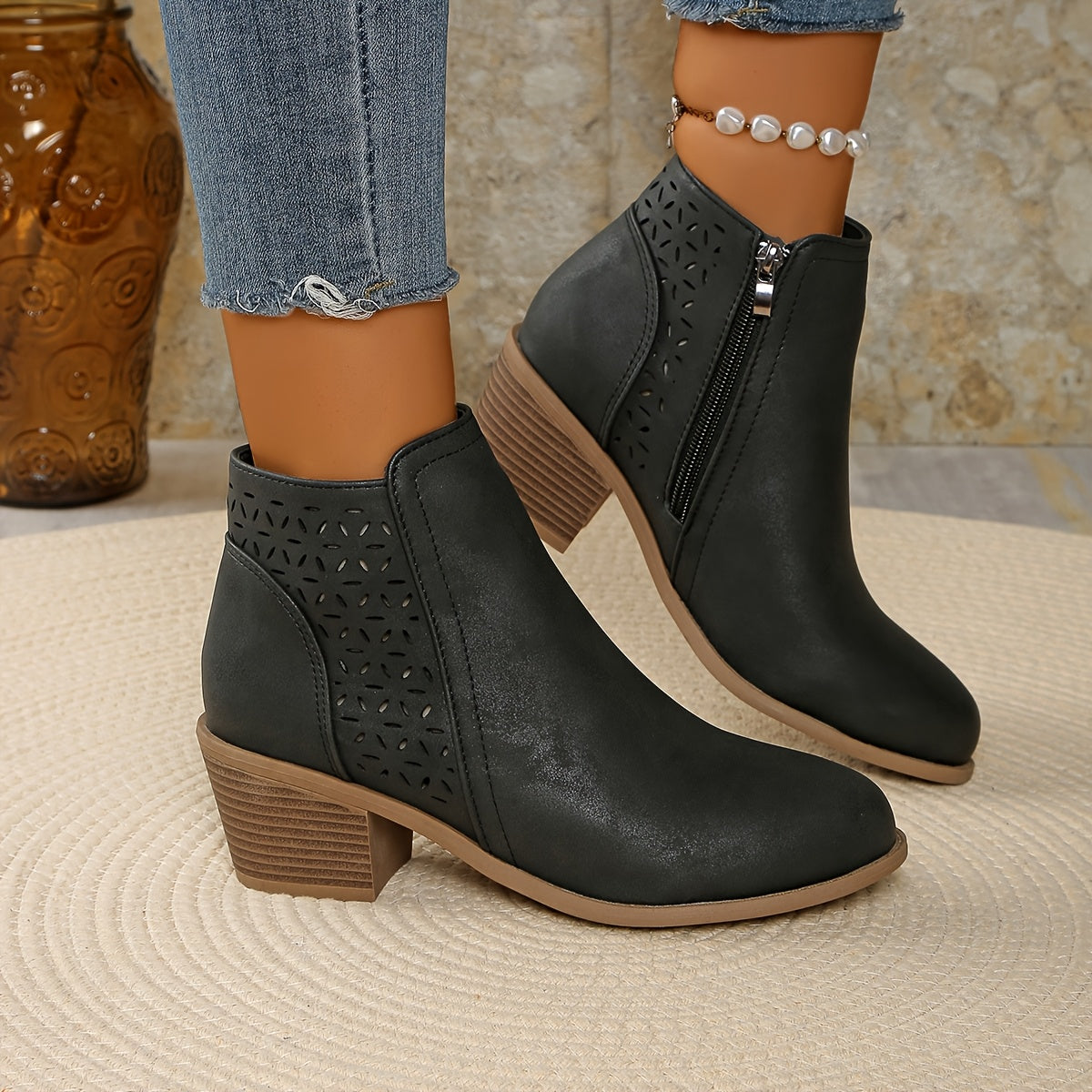 Women's Orthopaedic Boots with Wide Heel and Non-Slip Sole