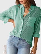 Women's Striped Tie Front Collared Shirt
