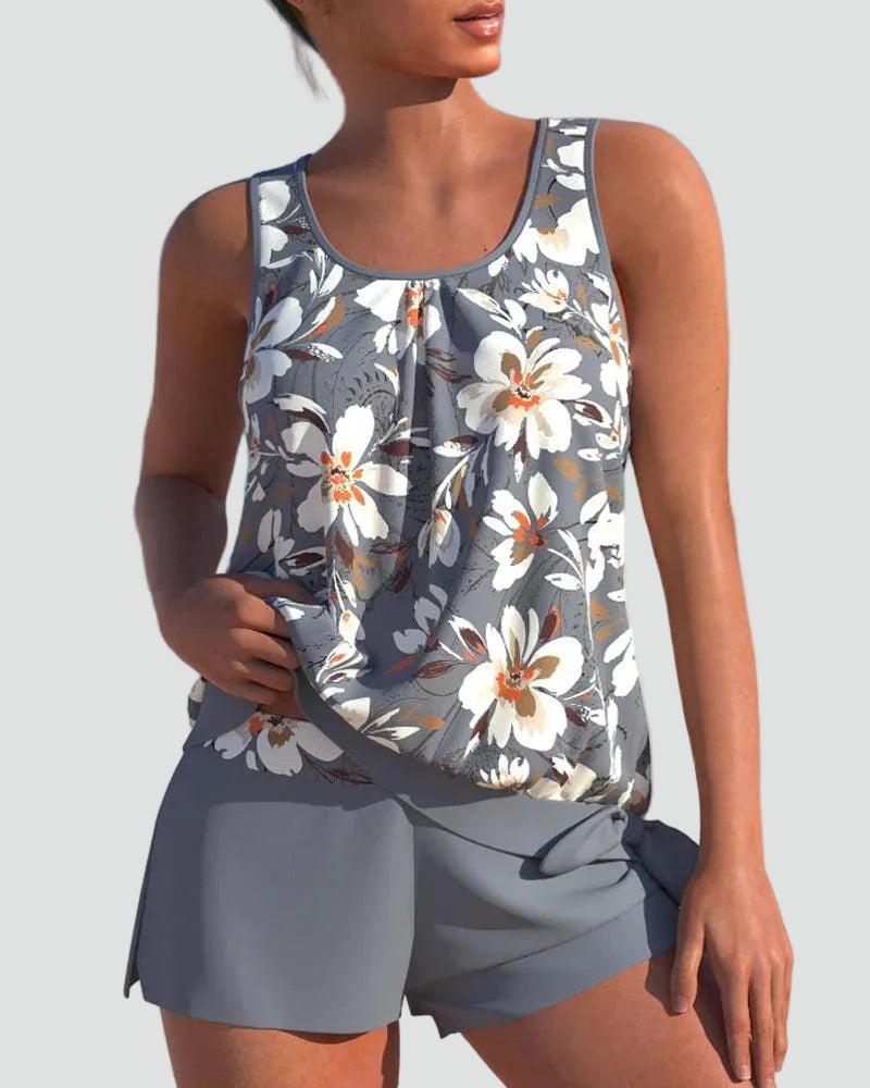 Women's Floral Print Tankini Set - Shaping Two-Piece Swimwear