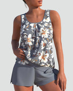 Women's Floral Print Tankini Set - Shaping Two-Piece Swimwear
