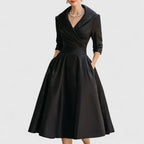 Women's Midi Dress with V-Neck and Wrap-Style Waist