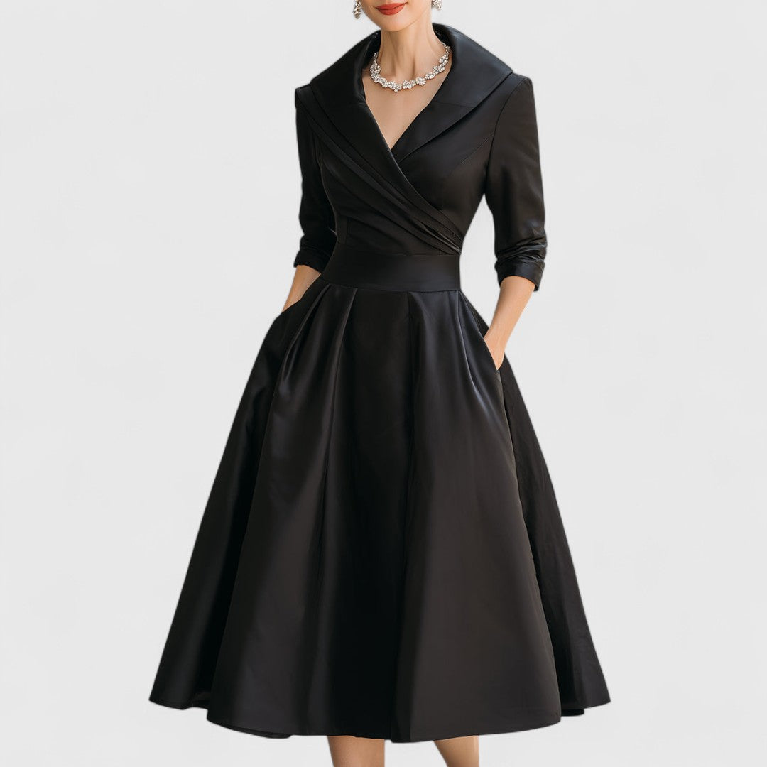 Women's Midi Dress with V-Neck and Wrap-Style Waist