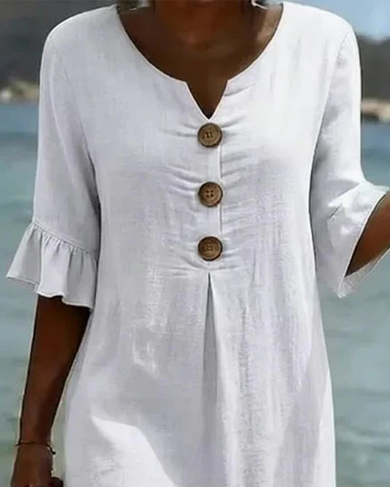Women's Loose Fit Button-Front Dress with Flowing Sleeves