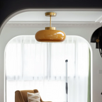 Amber Glass Vintage Oval Semi Flush Ceiling Light