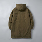 Kensington Overcoat — Army Green, flat lay back on grey seamless